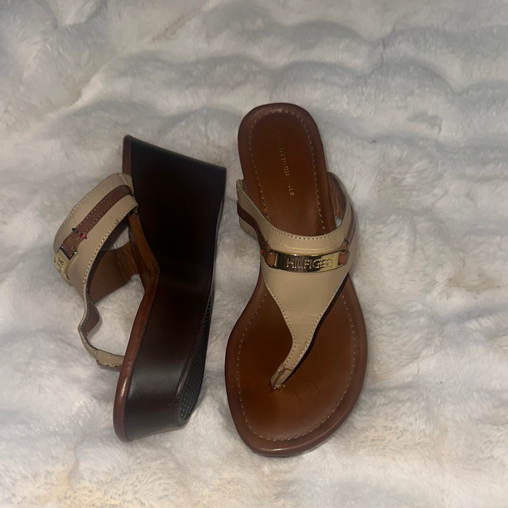 Women's Beige and Brown Wedge Sandals